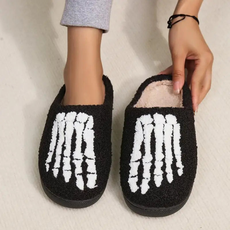Halloween Funny Casual Fluffy Slippers Women House Flats Cute Cartoon Designer Winter Shoes Girls Fashion Footwear Large Size
