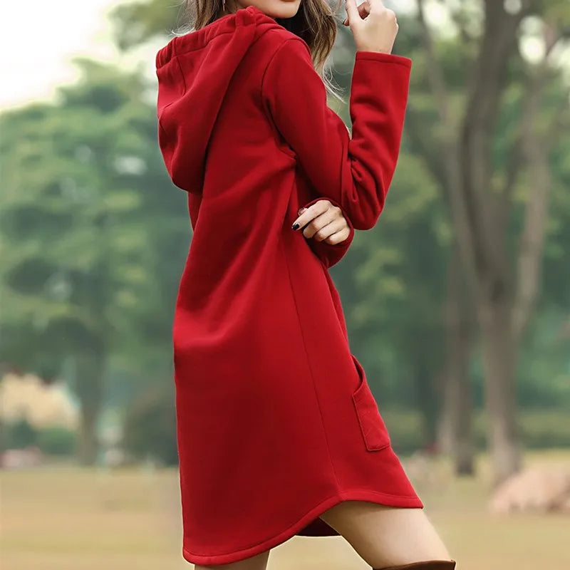 Women Fashion Hoodies Dress Spring Solid Big Pocket Sweatshirt Korean Pop Hoody Casual Long Tops Oversized Pullover