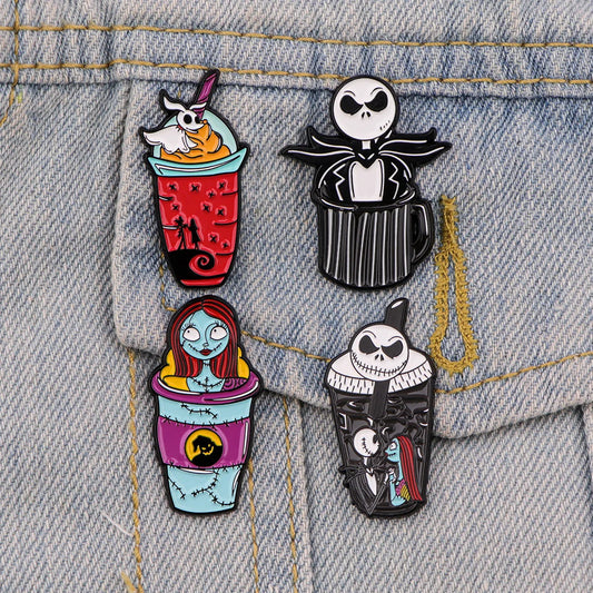 4pcs/set Christmas Enamel Pin Movie Brooch Pines Lapel Pins Badge on Backpack Clothing Accessories Halloween Jewelry Wholesale