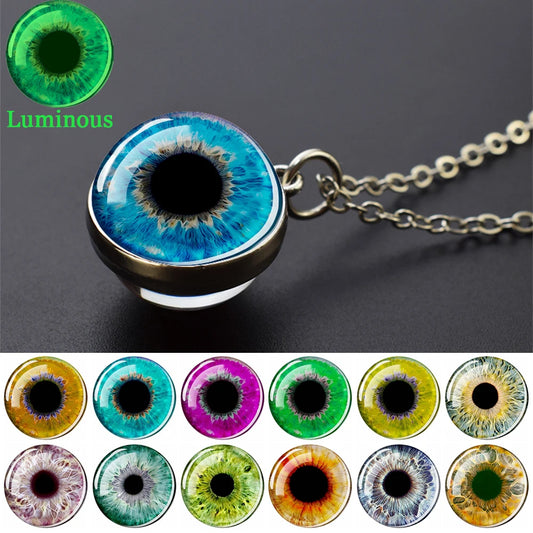 Evil Eye Necklace Charming Blue Violet Green Human Eye Necklaces for Men Women Glass Ball Pendant Chains Jewelry Halloween Gift